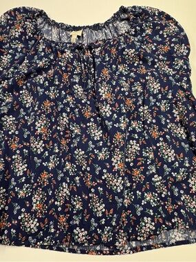St. John's Bay Navy Blue Floral Top with Pink Accents